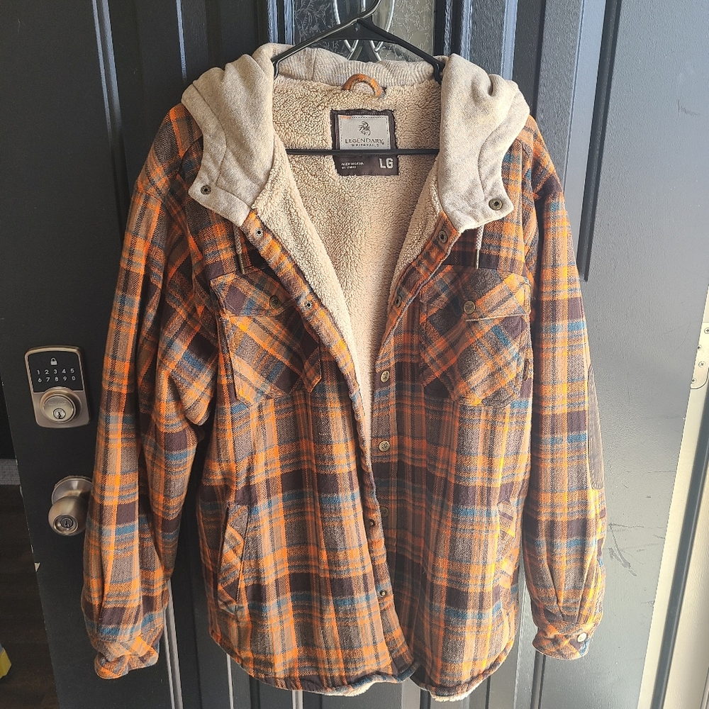 Orange and Blue Plaid Sherpa-Lined Jacket